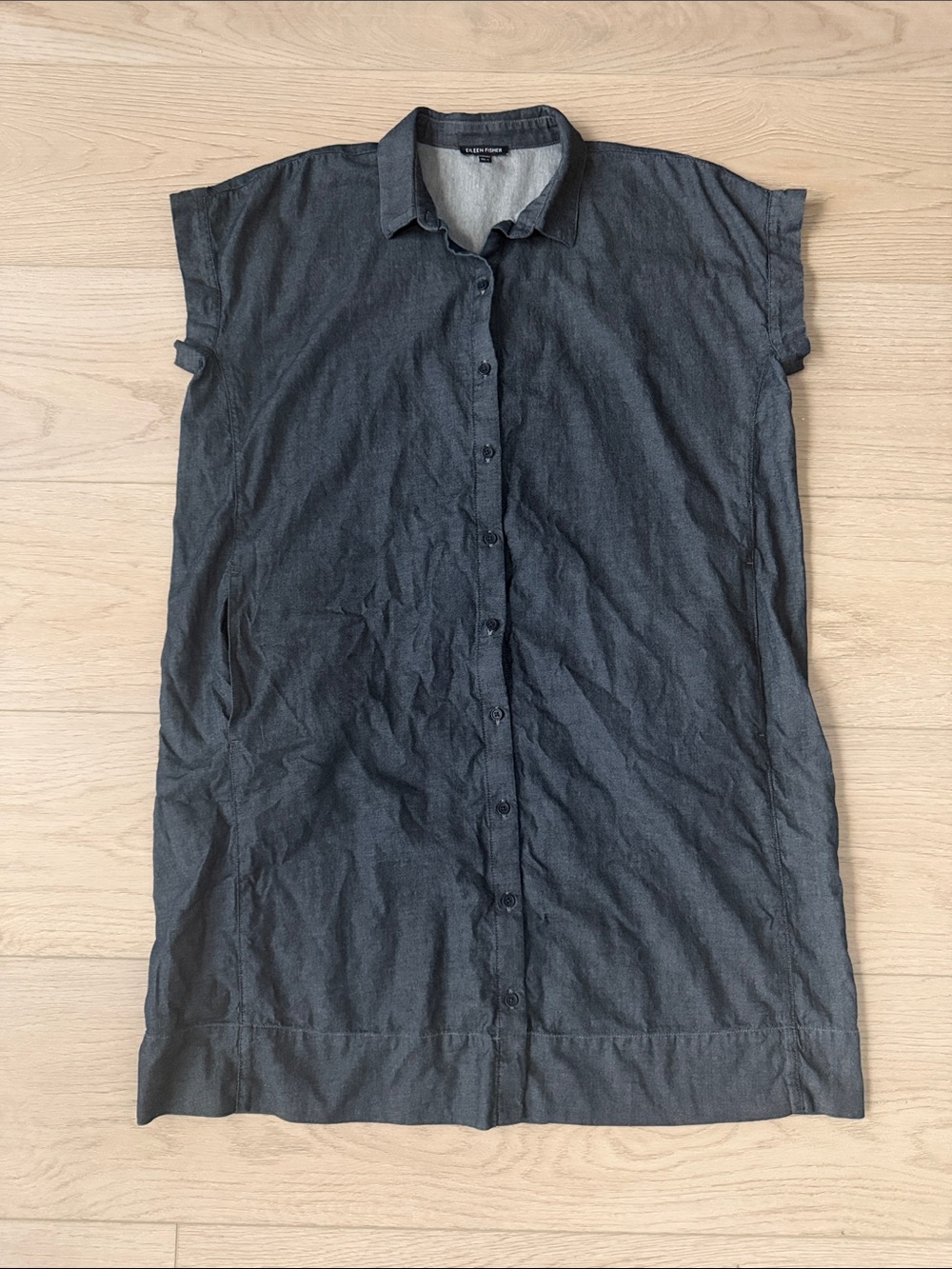 Eileen Fisher Charcoal Button-Front Midi Shirt Dress